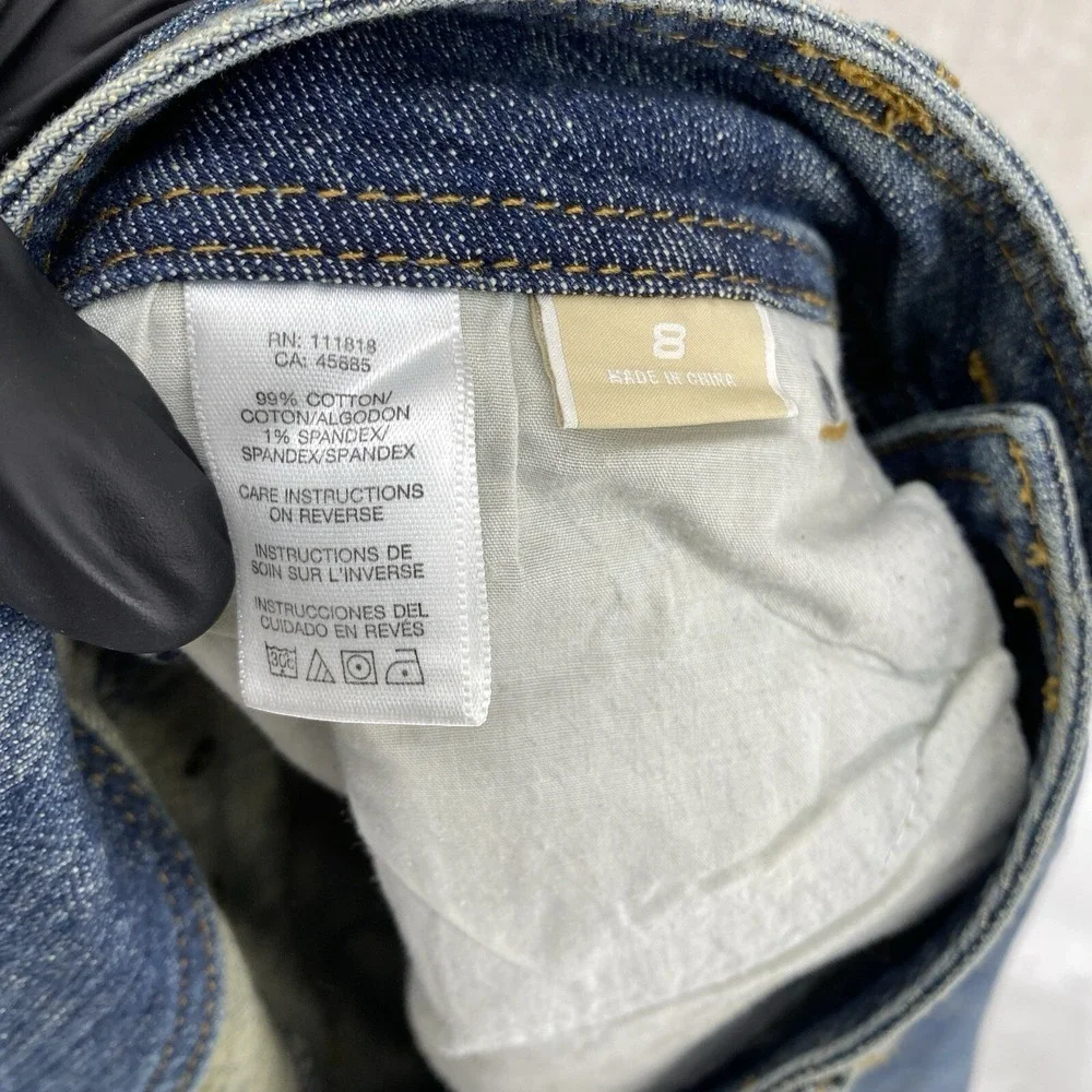 Michael Kors Studded Zipper Pocket Straight Leg Jeans 8 Blue Denim Gold Hardware